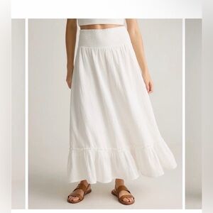 Quince White Maxi Skirt with Ruffle Hem